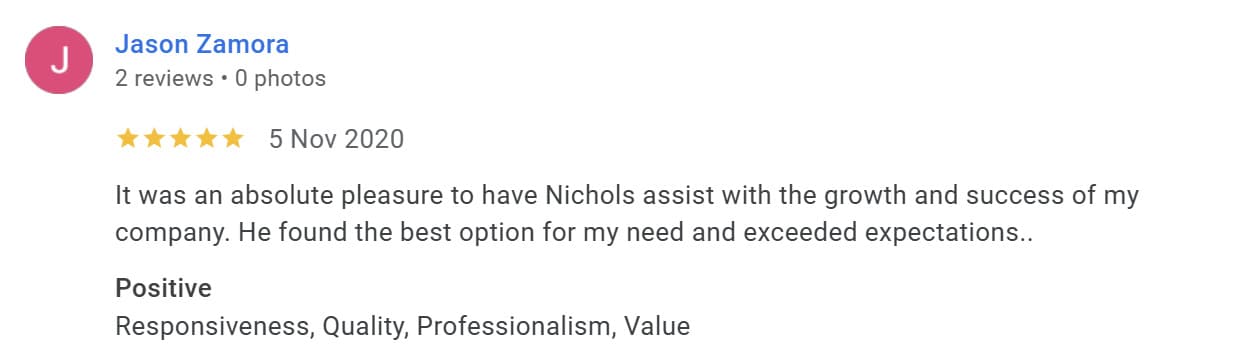 Five star customer review