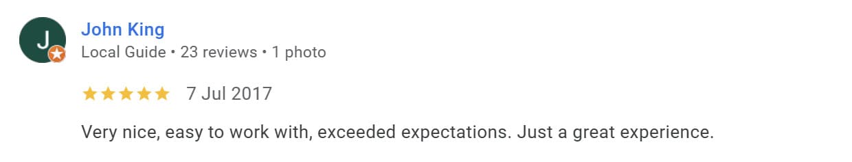 Five star customer review