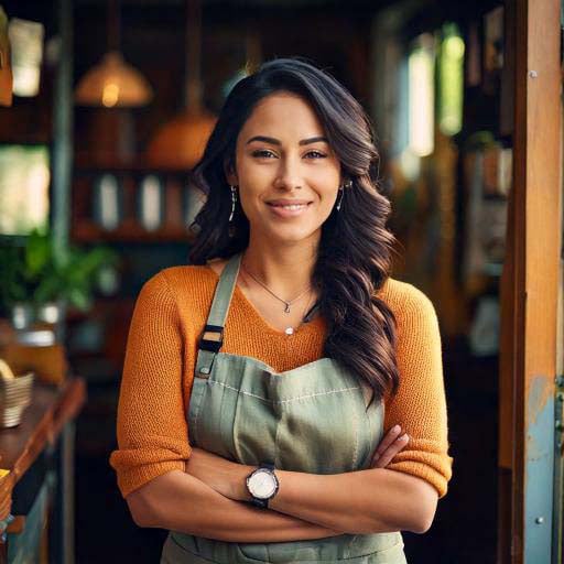 Smiling small business owner standing with arms crossed in her shop