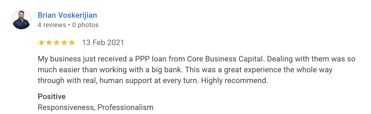 Five star review from Brian V. - Much easier than working with a big bank