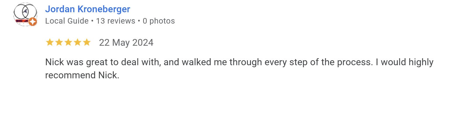 Five star review from Jordan K. - Walked me through every step, highly recommended