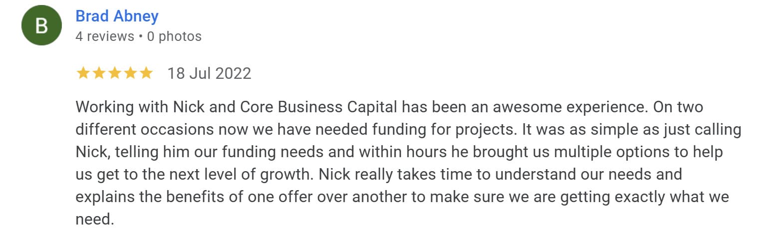 Five star review from Brad A. - Awesome experience, great explanation of options